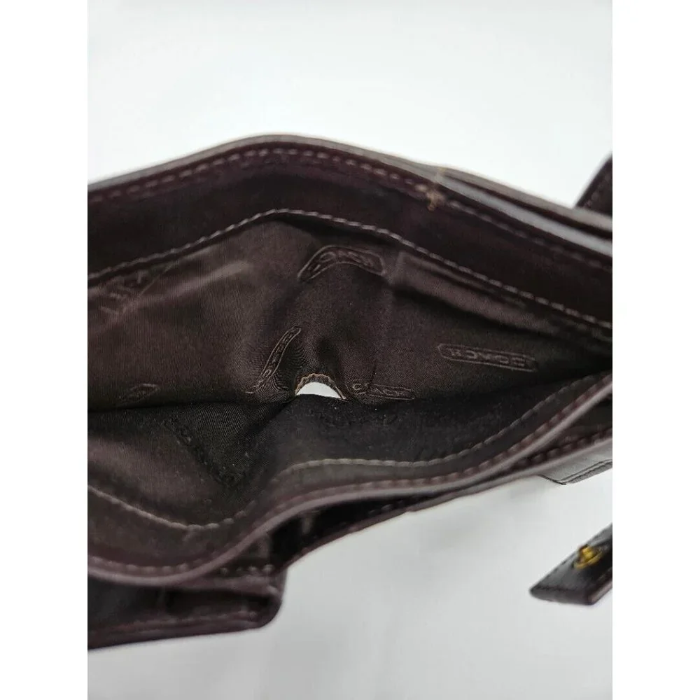 Coach Dark Chocolate Brown Signature Canvas Leather Tri-Fold Snap Wallet - Picture 9 of 13